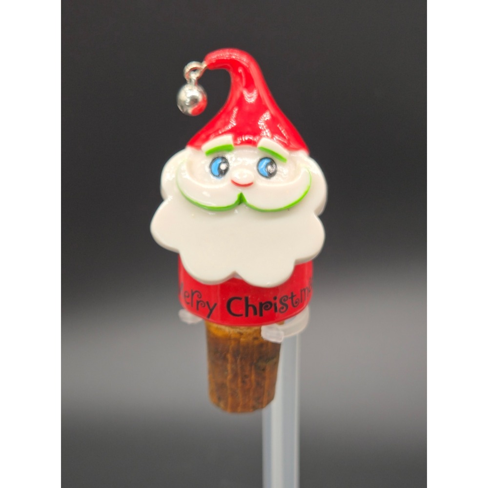 Santa Claus Wine Bottle Stopper Merry Christmas Red Hat Jingle Bell Cork Base